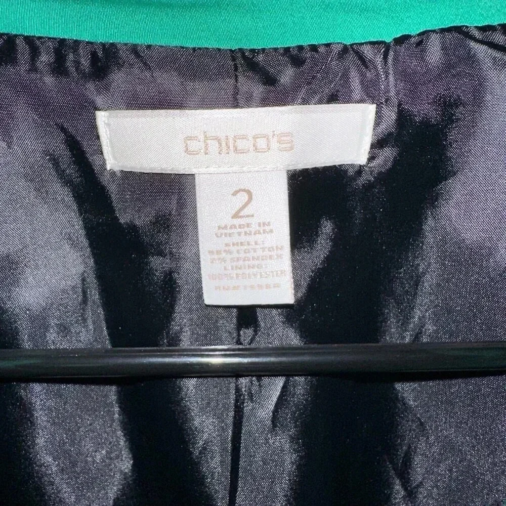 Chico's Kelly Green Moto Open Blazer Sz M (2) - Picture 3 of 5